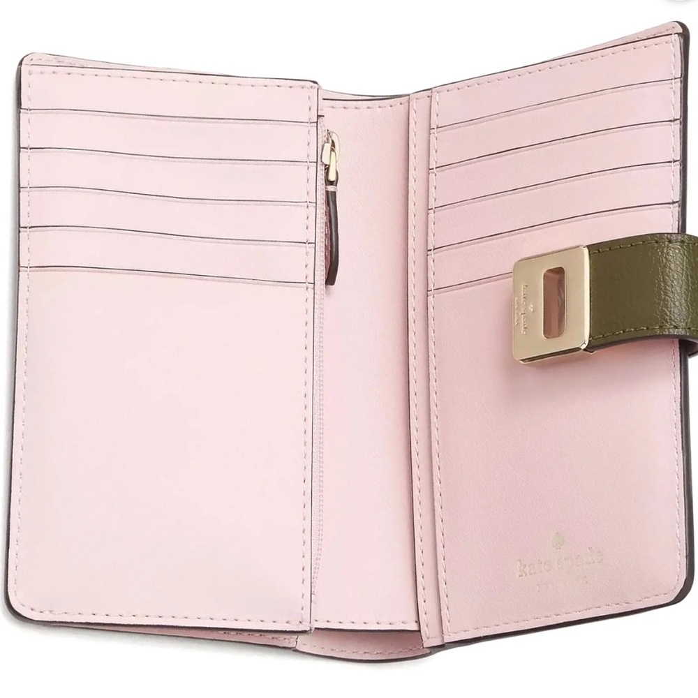 Kate Spade Phoebe Refined Grain Leather Medium Wallet Seaweed / Green NWT - Picture 3 of 9
